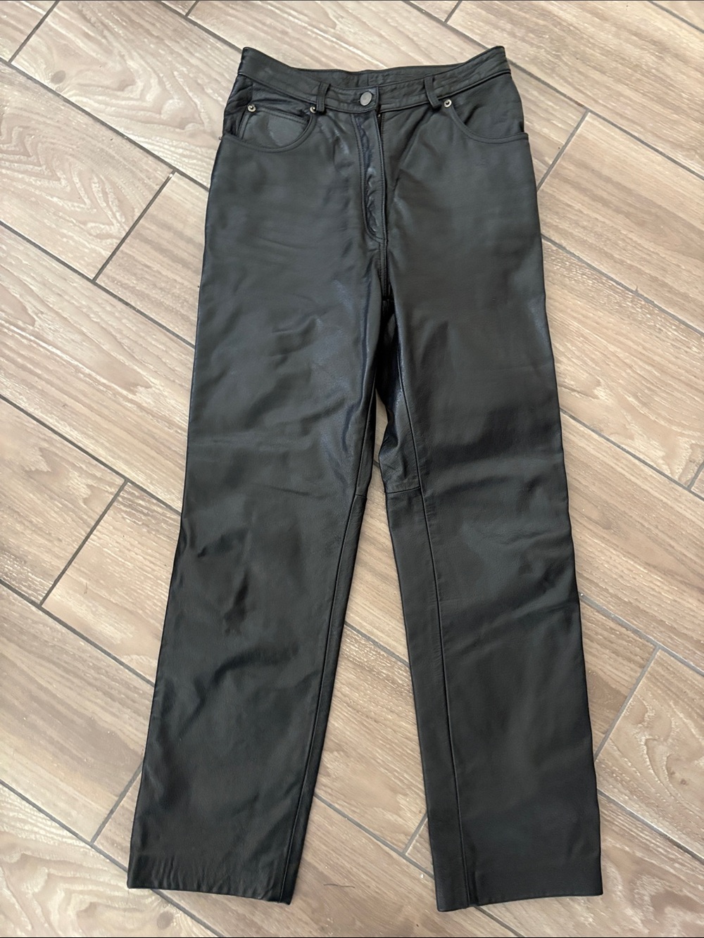 Vintage FMC Black genuine Leather Straight Leg Women’s Motorcycle pants Size 8